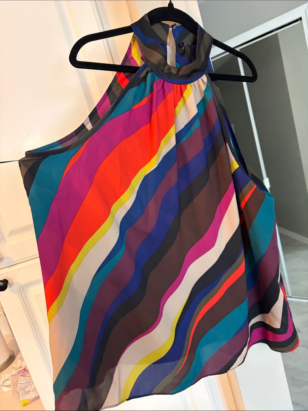Trina Turk Colorful Wavy Stripe Halter Top size xl